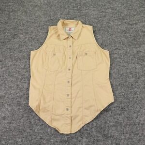 Vintage Levi's Orange Tab Women's‎ Large Beige Button Down Sleeveless Shirt 1995